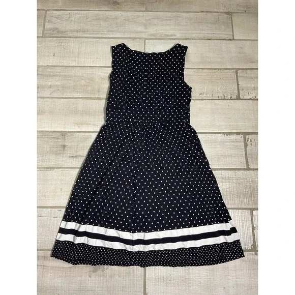 Lands End Black And White Polka Dot Sleeveless Fit Flare Dress Small Tall - Picture 1 of 5